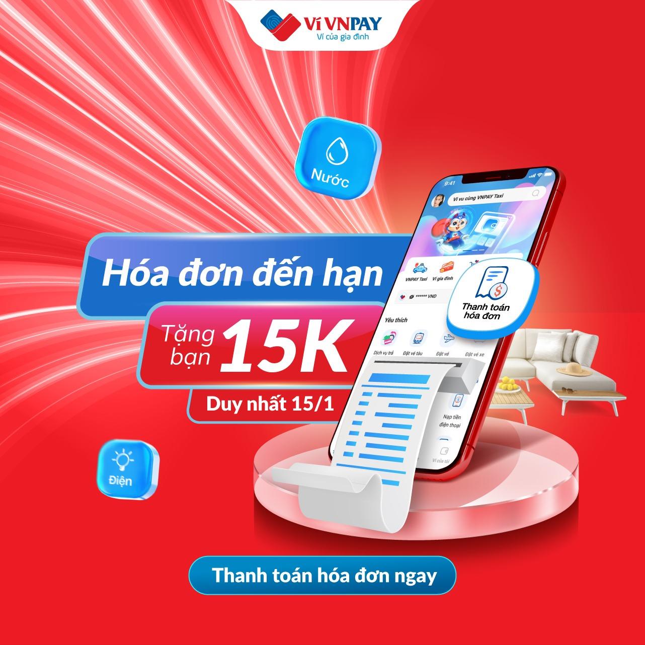 Thứ 4 ngày vàng: Ưu đãi 15.000 đồng khi thanh toán hóa đơn trên ví VNPAY